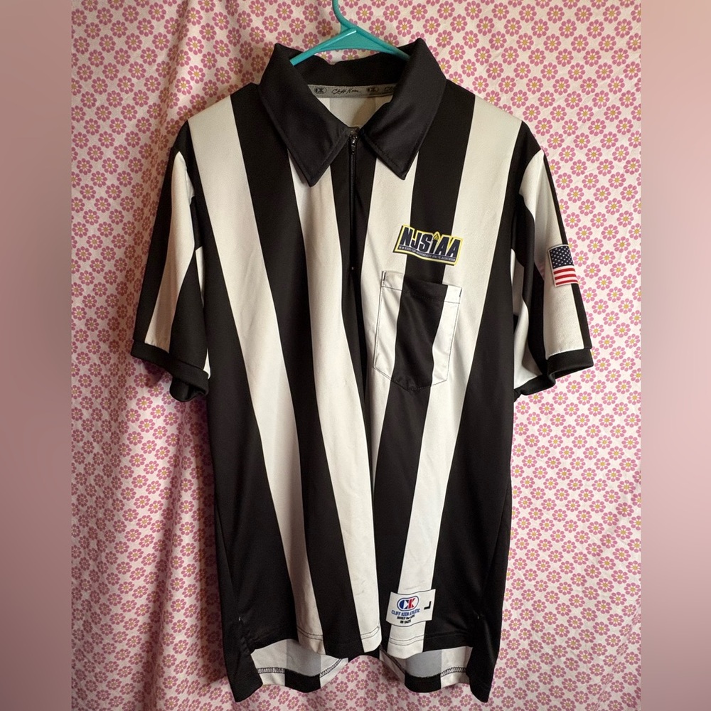 Cliff Keen Athletic Referee Jersey L Black White Stripe NJSIAA Patch American